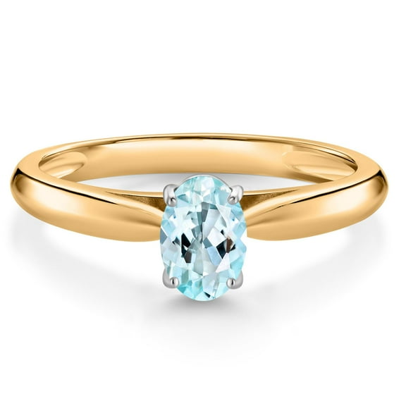 Gem Stone King 0.50 Ct Oval Sky Blue Topaz 10K Yellow and White Gold Solitaire Engagement Ring (Size 7)
