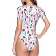 thumbnail image 4 of Naloa Tulips Flowers Women's Short-Sleeved Onesie, One-Piece Swimsuit for Parties, dates, clubs - Medium, 4 of 9