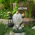thumbnail image 4 of Flocking Gnome Solar Garden Statues Outdoor Decor Flocked Gnome with Solar Lantern Figurine Dwarfs Jardim Yard Ornaments, 4 of 7