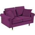 thumbnail image 6 of Modern Loveseat Sofa with 2 Pillows, Velvet Upholstered Love Seats Couch for Small Living Room, Bedroom, Apartment, Easy-Assembly, Purple, 6 of 8