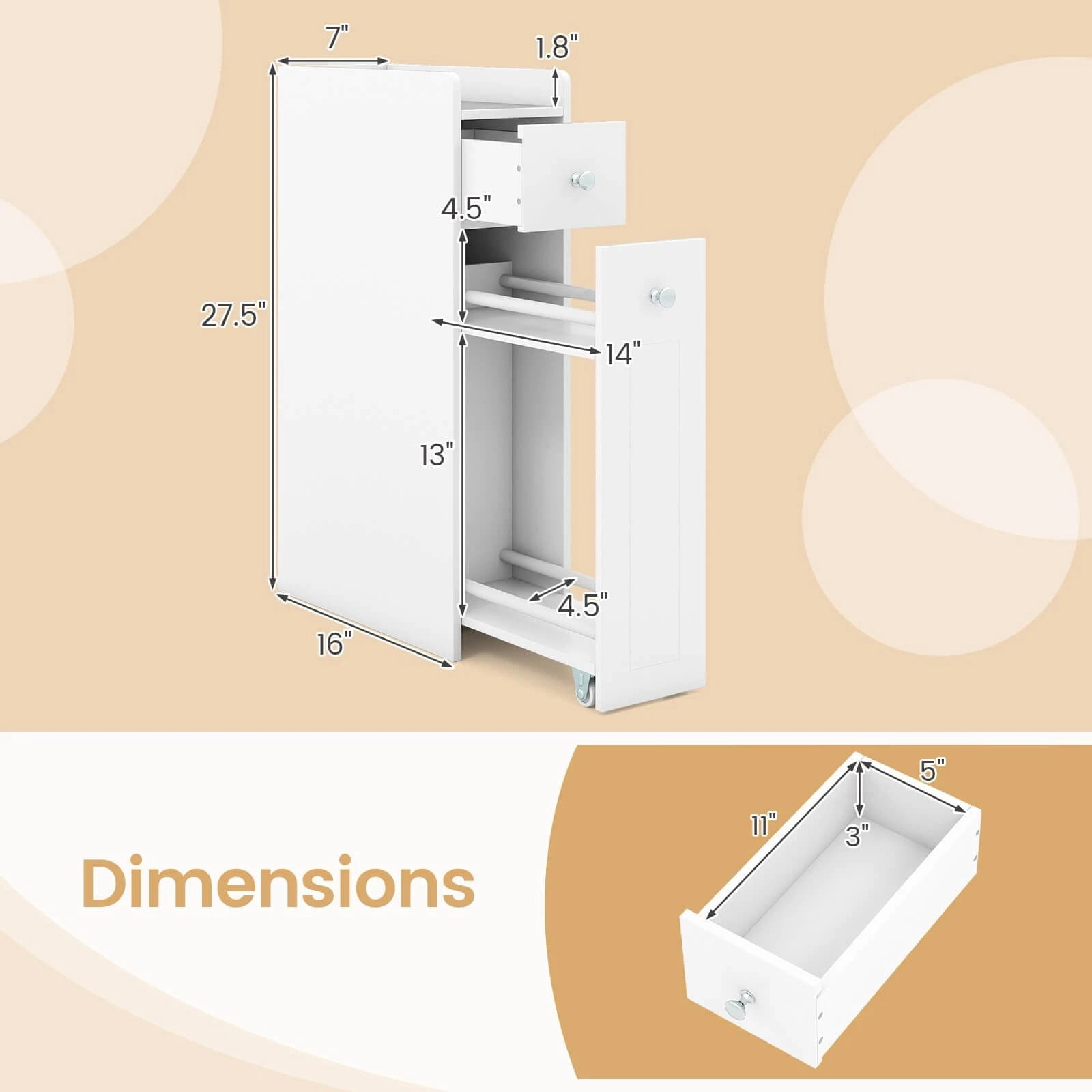 Harmijoy Small Bathroom Storage Cabinet 4-Tier Narrow Toilet Side Storage Cabinet