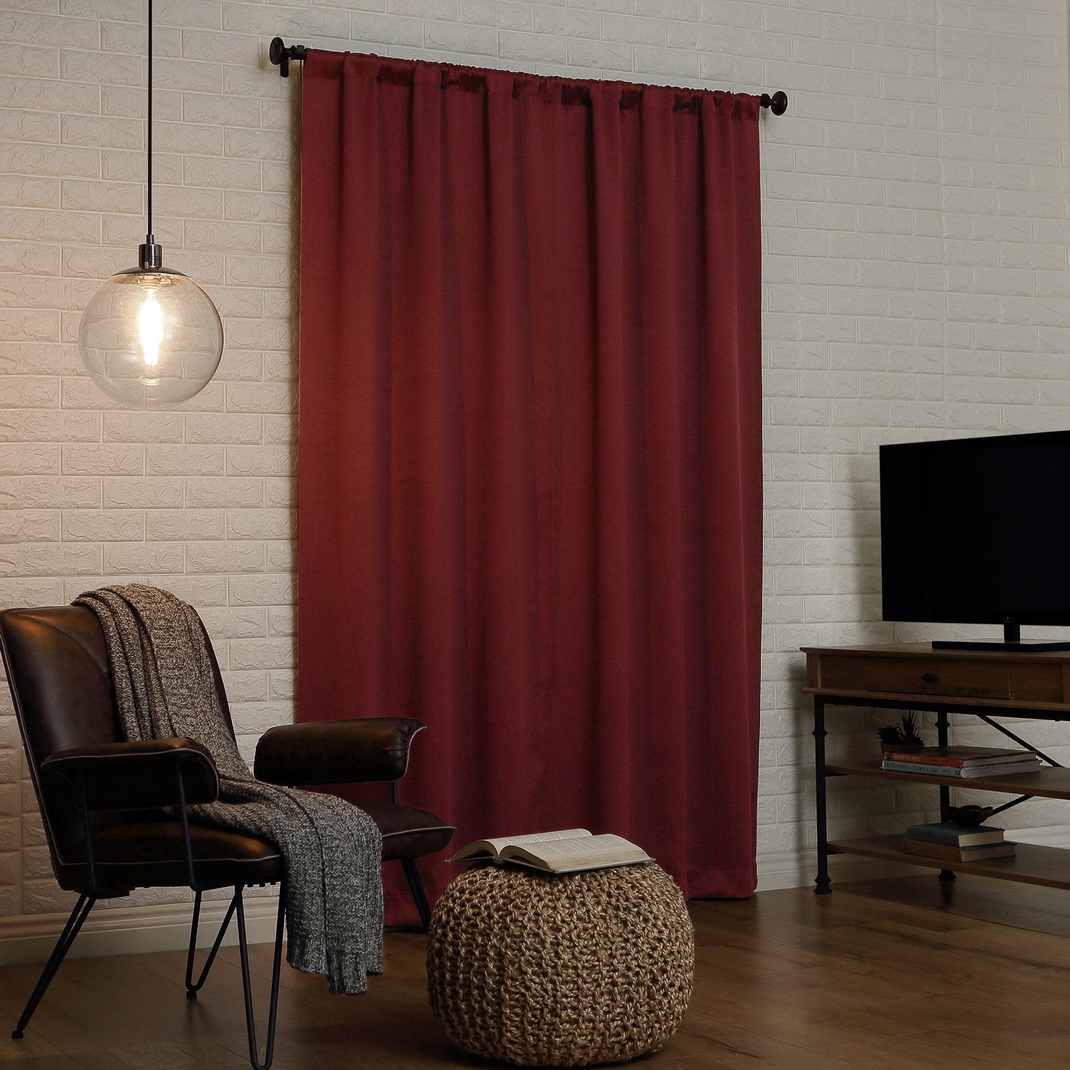 Sun Zero Avery 100% Blackout Rod Pocket Single Curtain Panel, 40" x 63", Wine Red