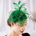 thumbnail image 3 of Fusipu Beads Decor Dot Print Metal Clip Fascinator Hat Mesh Flower Feather Decor Anti-fall Imitation Flax Tea Party Headwear, 3 of 8