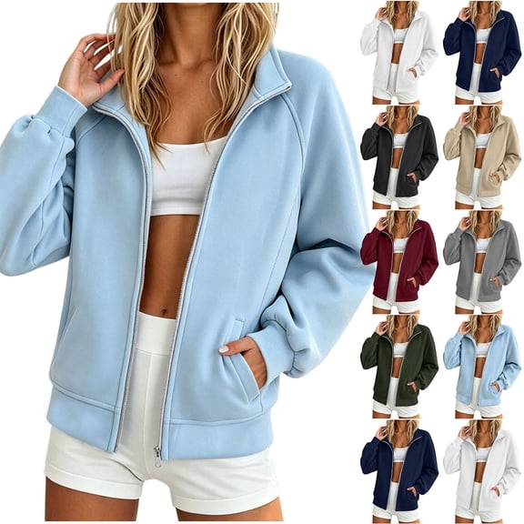 Paiwinds Women's Full Zip Jackets Stand Collar Long Sleeve Cropped Athletic Track Jackets Slim Fit Mid-Weight for Sporty Casual Athleisure