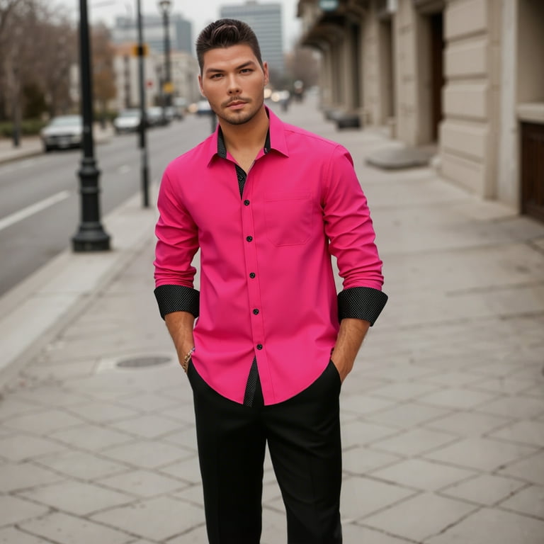 Mens Dress Shirt Button-Up Long Sleeve Regular Fit Shirt with