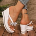 thumbnail image 4 of Rokment Women's Sparkly Pearl Rhinestones Platform Wedge Slip on Open Back Dressy Sandals Elegant Clear Chunky High Heels Slides Bridal Summer Slippers for Wedding White Size 8.5, 4 of 7