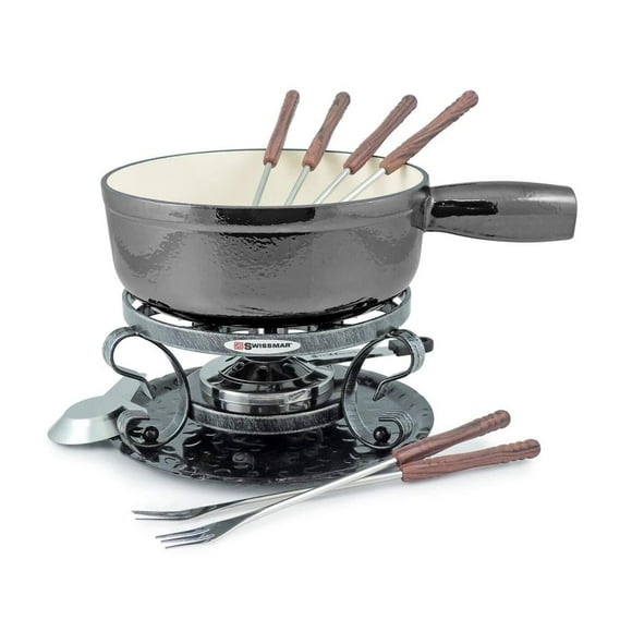 Swissmar Lugano Ensemble de Fondue en Fonte 9 Pcs, Noir Métallique