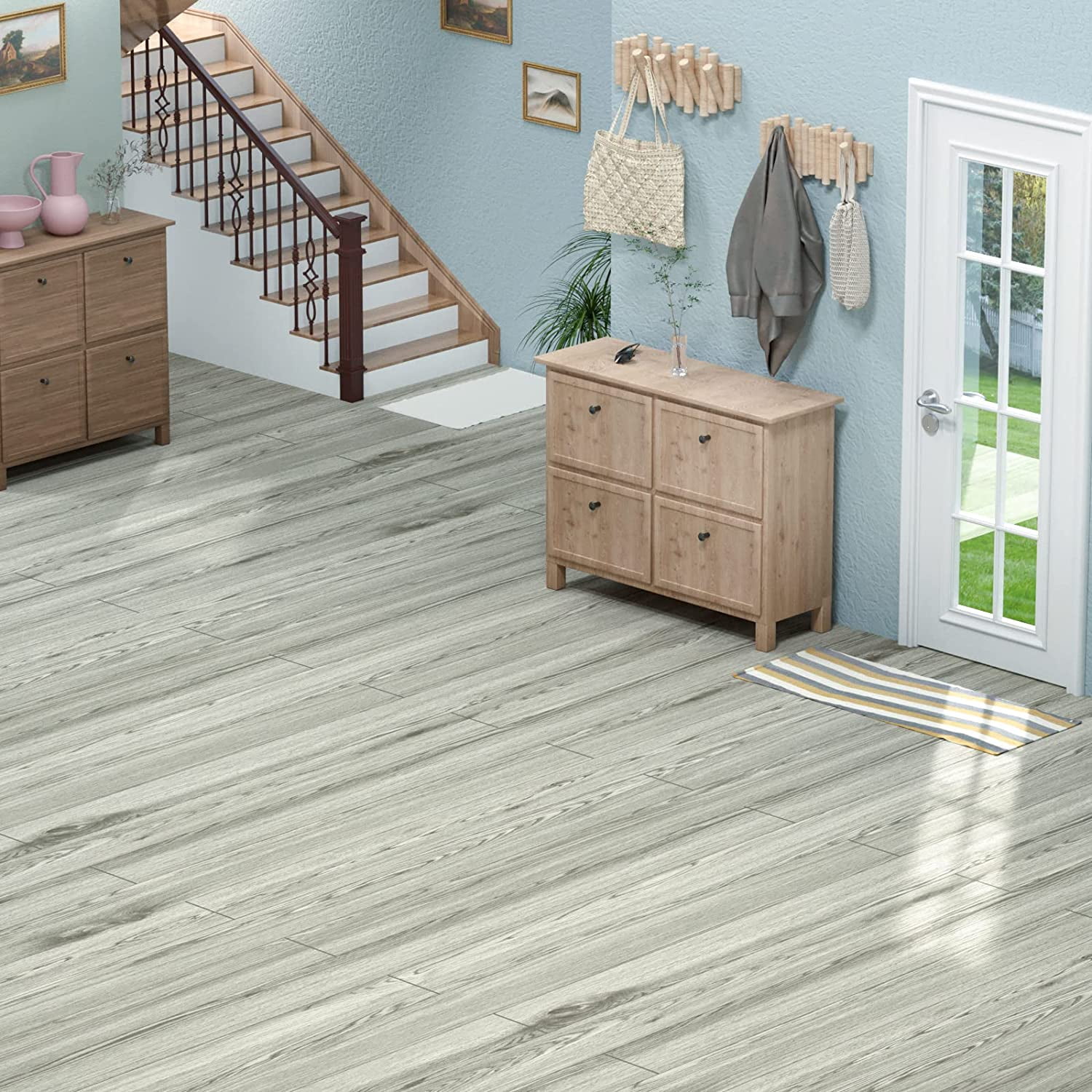 Homease PVC Peel and Stick Vinyl Flooring Roll 23"x 196"/32 Sq.Ft,Thicken Self-Adhesive Vinyl Wood Planks - Waterproof, Wear-Resistant,Easy DIY Install - Gray Maroon