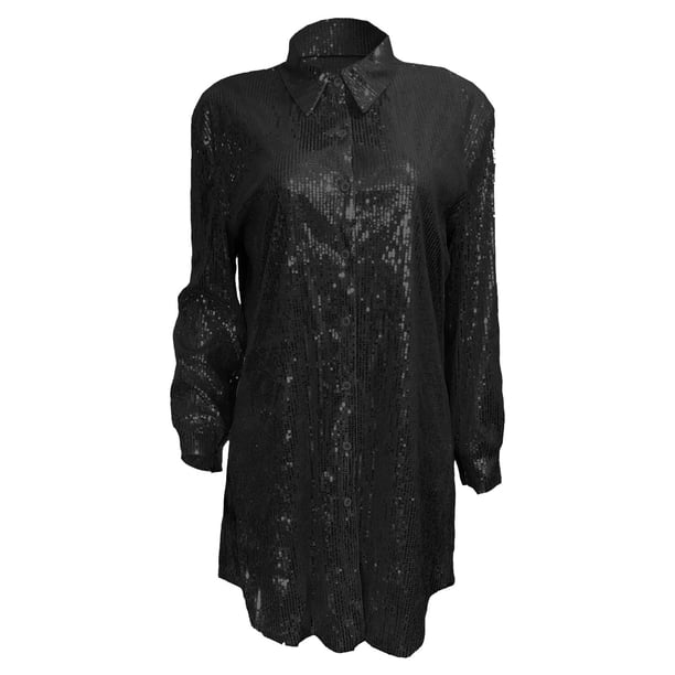 SCSAlgin Women's Glitter Sequin Button Down Shirt Dress Long Sleeve Lapel  Concert Party Clubwear Trendy Mini Dress - Walmart Business Supplies