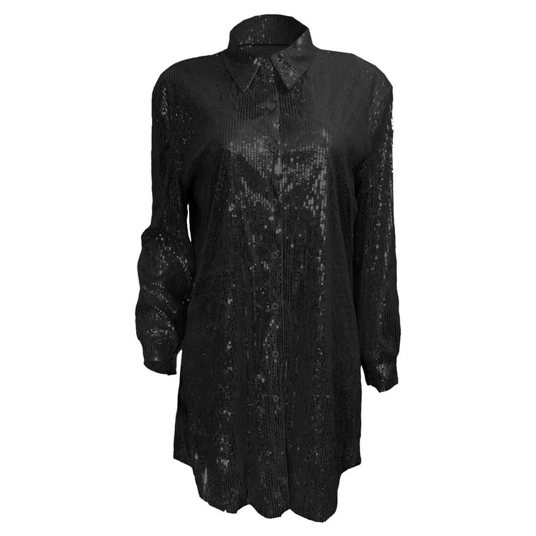 SCSAlgin Women's Glitter Sequin Button Down Shirt Dress Long