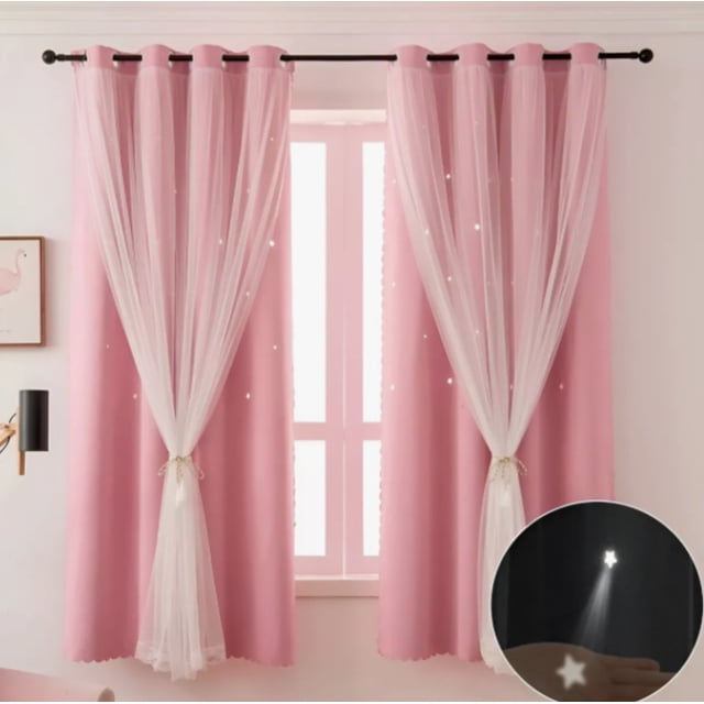 Cortina Estrellas Blackout 132 cm x 160 cm 1 Unidad Modelo Rosa