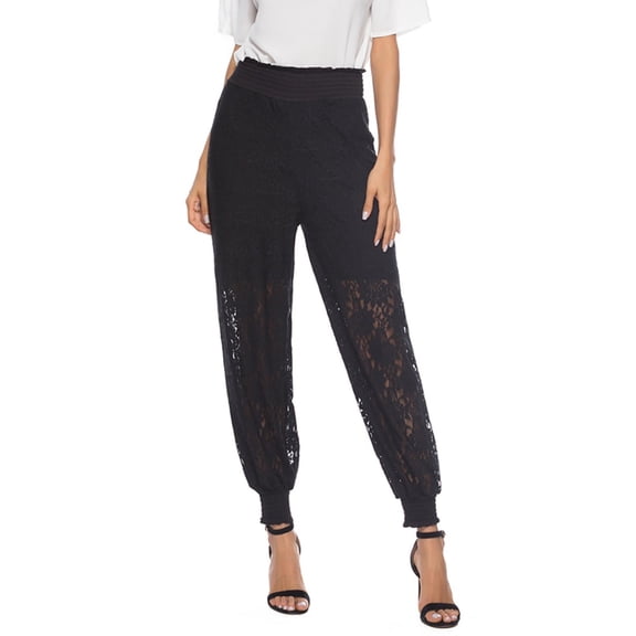 YueHuiYing Women's High-Waisted Harem Pants with Pockets Stretchy Loose Fit Daily Casual Wear