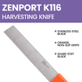 thumbnail image 4 of Zenport K116 Crop Harvest Knife, Produce, 6 Inch Stainless Steel Blade, Orange - 3 Pack, 4 of 5