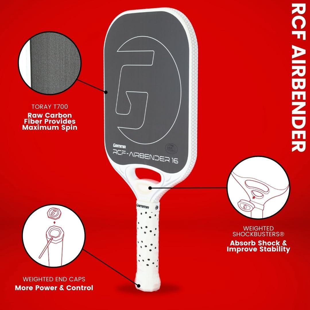GAMMA Airbender 16 Carbon Fiber Pickleball Paddle with Aerodynamic Open Throat, 8.3 oz.