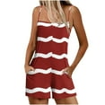 thumbnail image 3 of QATAINLAV Summer Savings! Summer Outfits for Women Vacation Beach Sleeveless Rompers Fashion Stripe Print Onesie Shorts Spaghetti Straps Casual Short Jumpsuits with Pockets Red M, 3 of 6