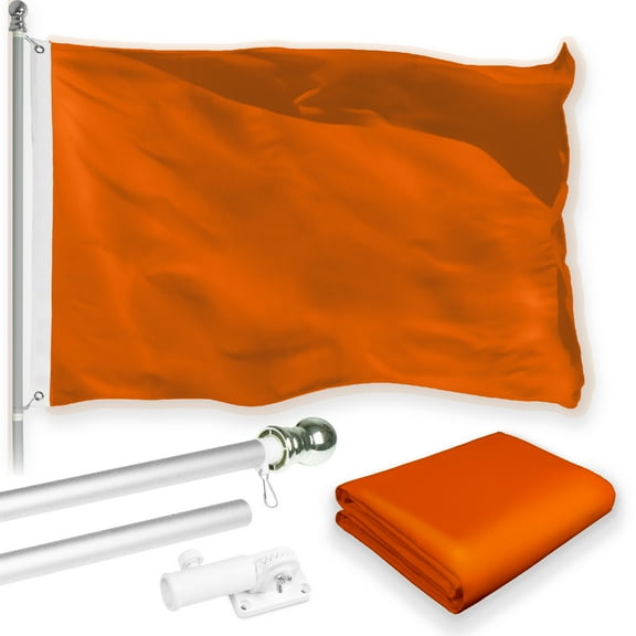 G128 Combo Pack: 6 Feet Tangle Free Spinning Flagpole (Silver) Solid Orange Flag 3x5 ft Printed 150D Brass Grommets (Flag Included) Aluminum Flag Pole