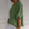 thumbnail image 4 of ClodeEU Women's Linen Blend 3/4 Sleeve Crewneck Shirt ,Casual Cropped Loose Tops ,Women's Plus XXL, 4 of 8