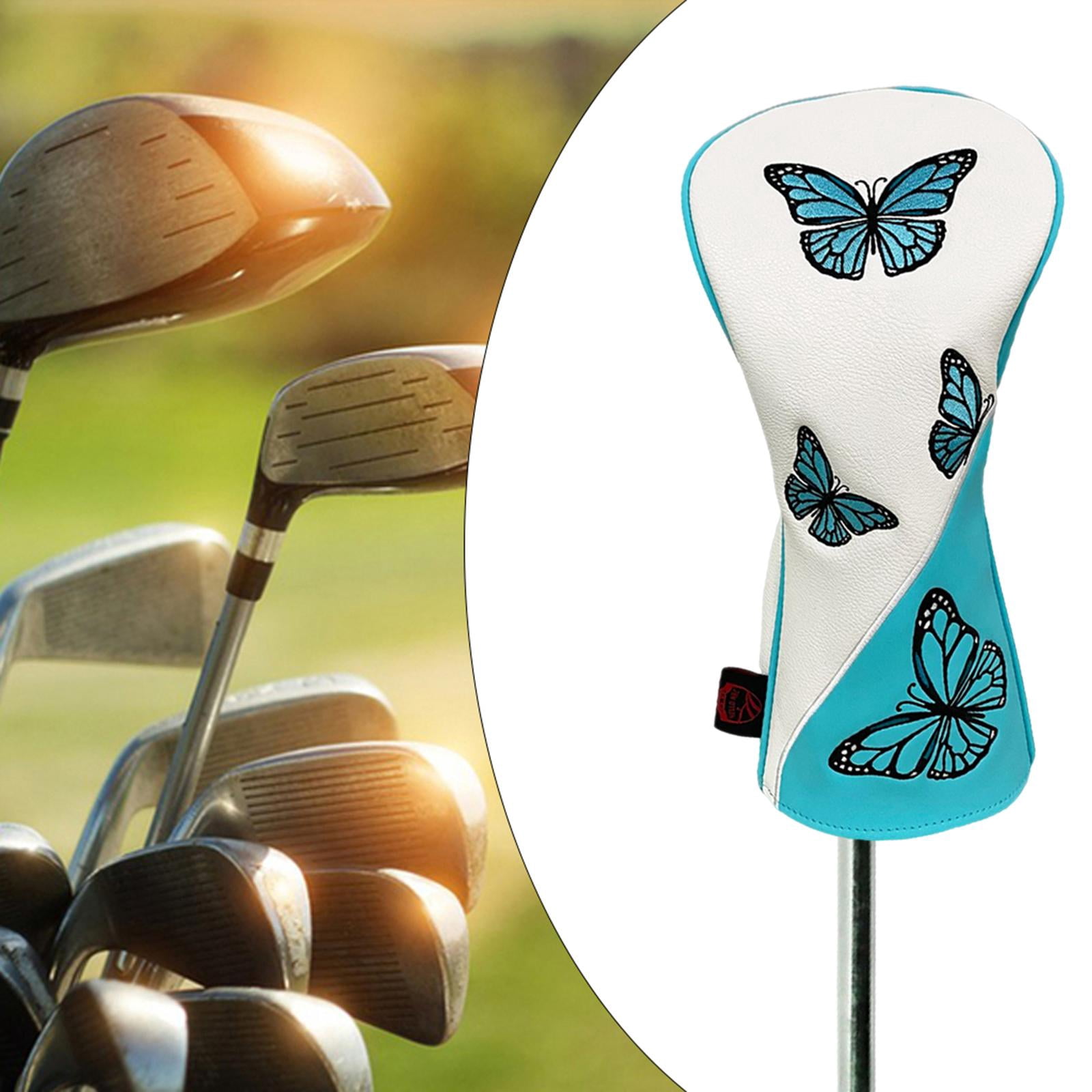 Golf Wood Headcovers PU Leather Protector Scratch Butterfly Pattern Club Head Cover for Golfer Outdoor Sports Travel Transport White Driver