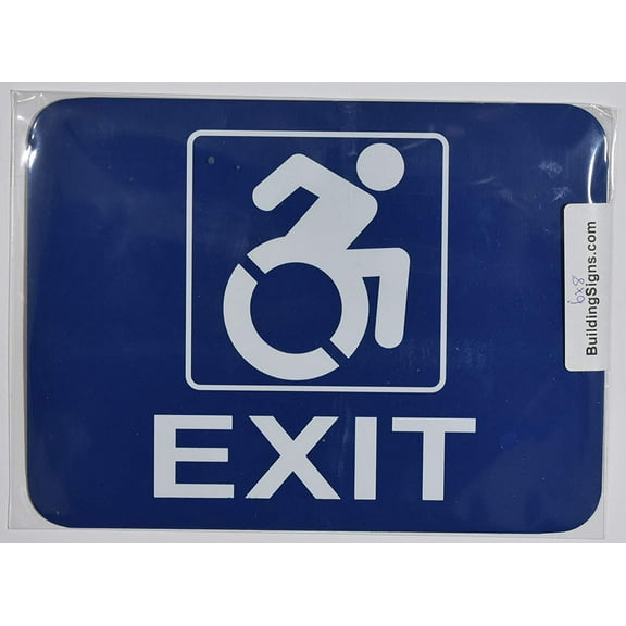 EXIT ACCESSIBLE Sign (White/Blue,Aluminium, 8X6, Double Sided Tape)-The Pour Tous Blue LINE