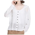 thumbnail image 1 of 2DXuixsh Cardigan pour Femmes Coupe Décontractée Ample Mince Creux en Soie Glacée Tricoté à Capuche Col Rond Classique Blanc, 1 of 4