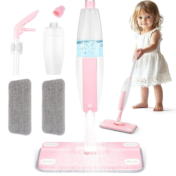 Pink Mini Spray Mop for Toddler-Girls Montessori Cleaning Toy That Real Spray Water,Pretend Playhouse Essentials for Girls Ages 3-8,Toddler Educational Housekeeping Set