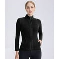 thumbnail image 5 of Women'S Denim Zip Front Yoga Jacket High Neck Fitted Workout Top with Pockets Gym Athletic Wear Black L, 5 of 9