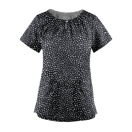 

QWANG Women s Summer Fashion Lace Collar Short Sleeve Printed Top Overalls With Pocket