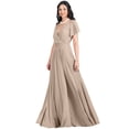 thumbnail image 4 of KOH KOH Long Bridesmaid Wedding Guest Sleeveless V-Neck Full Floor Length Flowy Sexy Wrap Formal Evening Cocktail Party Tall Maxi Dress Gown For Women Nude Champagne Brown Large US 12-14 NT333, 4 of 6