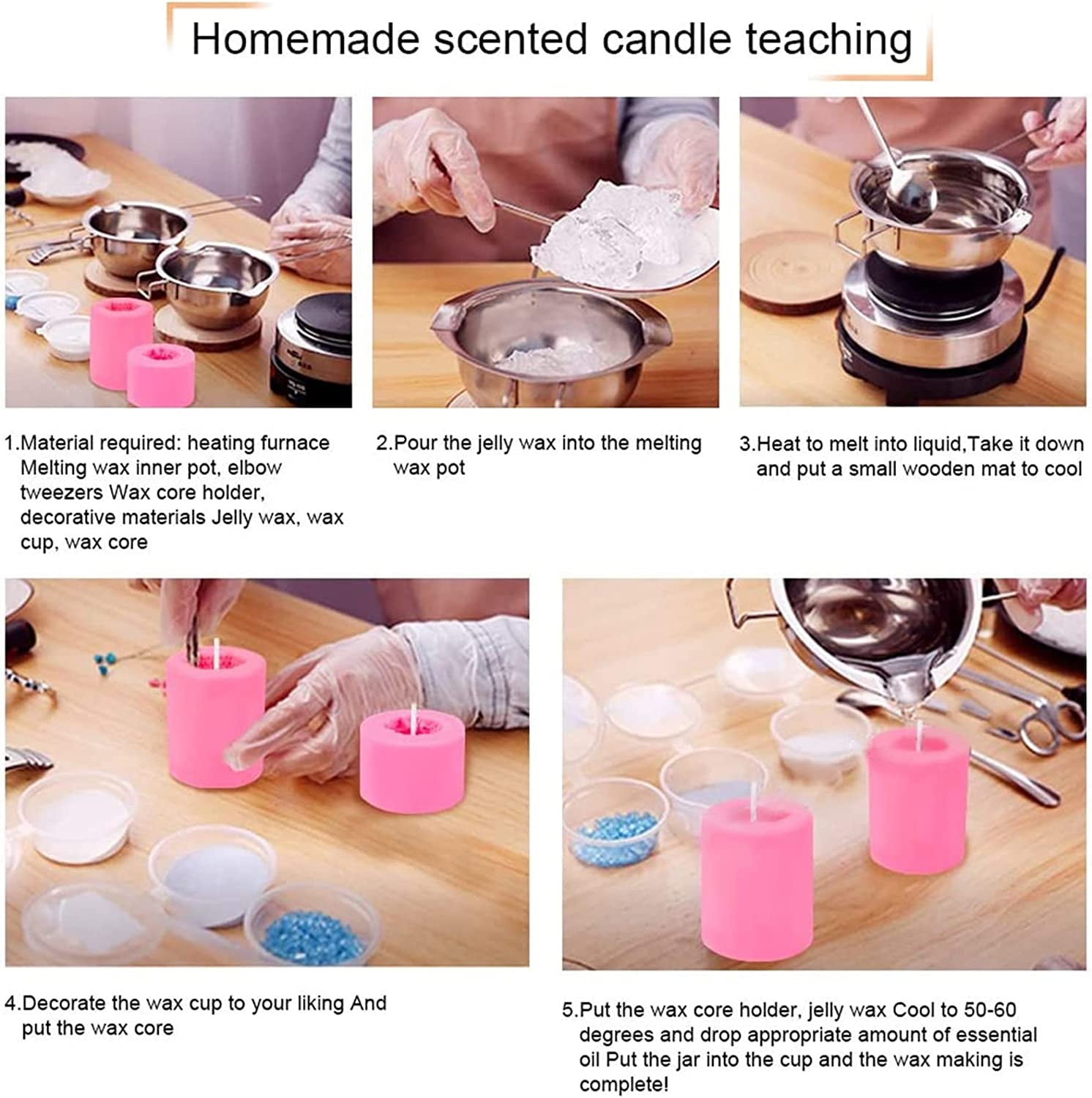 3 Pack 3D Bee Honeycomb Silicone Candle Molds with 50pcs Candle Wicks and Metal Holder for Homemade Beeswax Candle Making Supplies Soaps Lotion Bars Fondant Cake Decorating Clay Hot Pink