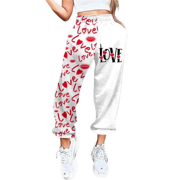 Pantalones de chándal Gibobby mujer estampado San Valentín cintura alta deportivos L