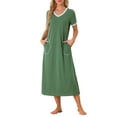 thumbnail image 2 of Camisón de noche de mujer INSPIRE CHIC con cuello en V, abertura lateral, manga corta, camisón largo con bolsillos, S, verde, 2 of 6