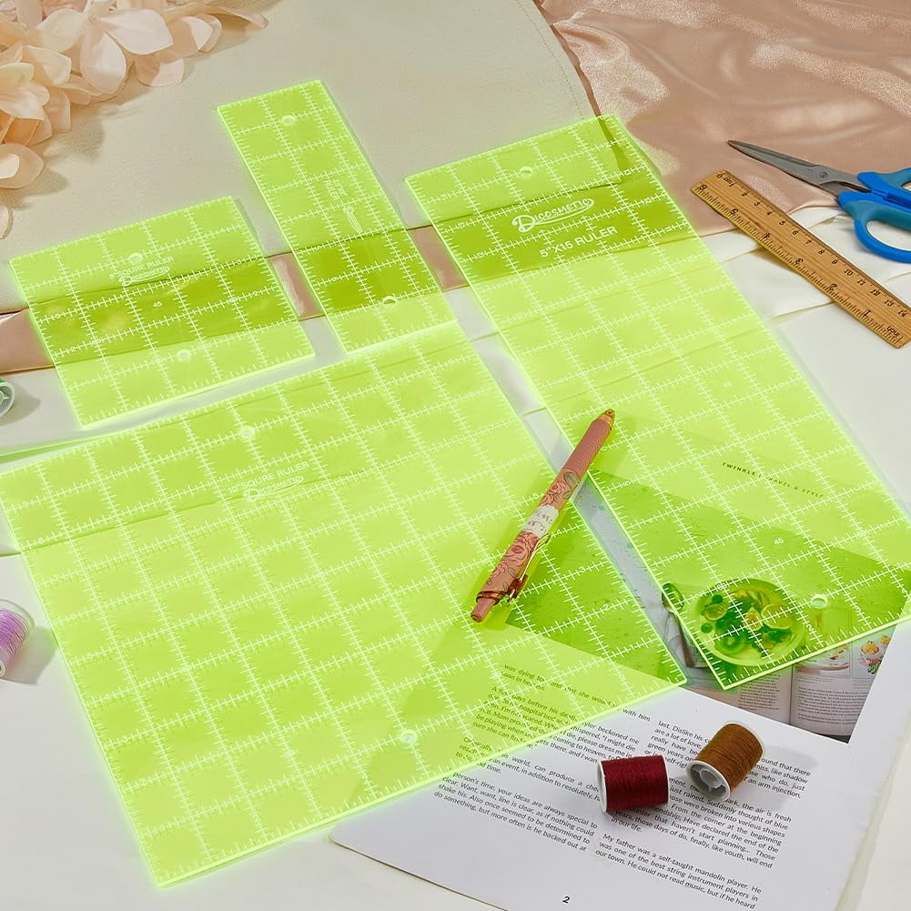 4Pcs Acrylic Quilting Template Rectangular and Square Rulers Sewing Rulers Set Creative Quilting Cutting Template Hand Patchwork Tool Stencil Template Multifunctional Ruler for DIY Craft