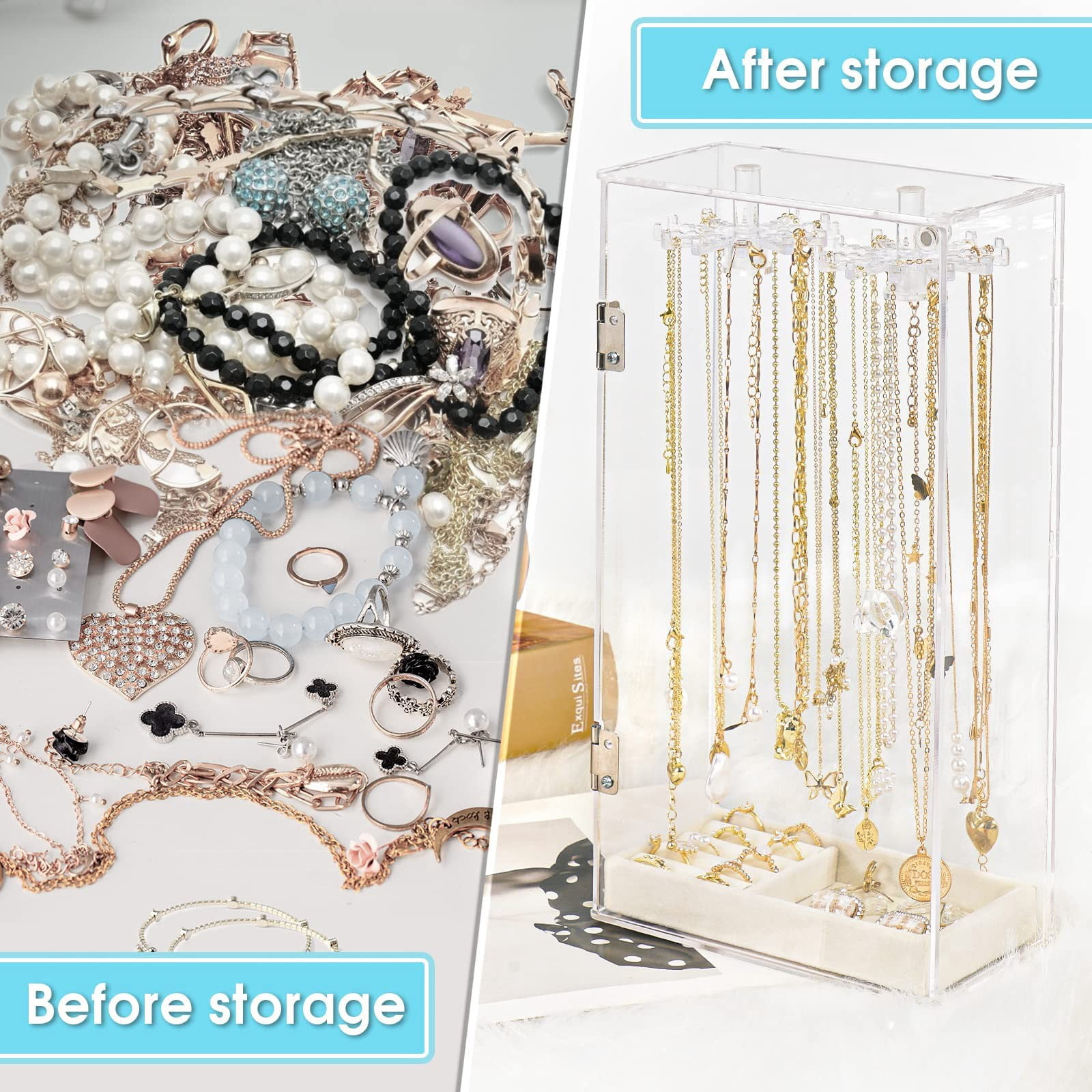 Acrylic Necklace Display Stand Jewelry Organizer Desktop Storage Rack With Door for Bracelets Earrings Rings