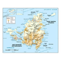 Palmetto Posters 20x24 Laminated Poster: Large political map of sint maarten saint martin with relief roads cities and airports