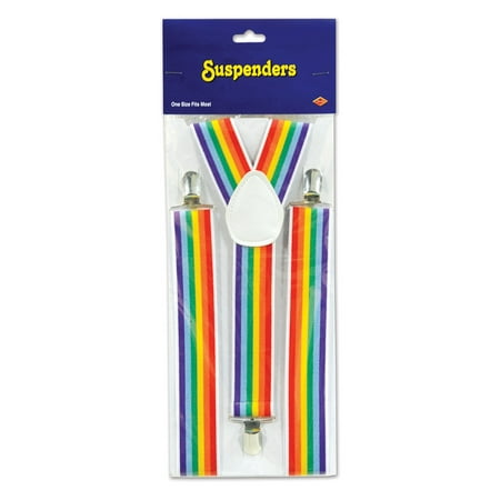 Club Pack of 12 Rainbow Colored Carnival Themed Adjustable Suspender Costume