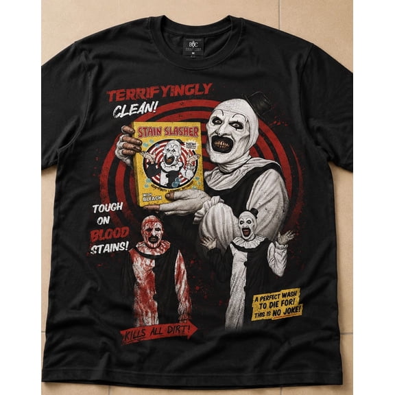 Terrifier Art the Clown Stain Slasher T-Shirt, Horror Movie Graphic Tee, Halloween Slasher Shirt