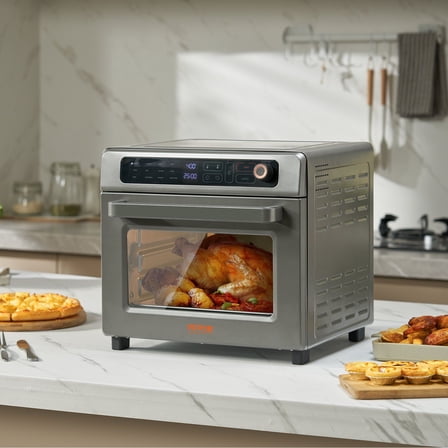 12-in-1 Air Fryer Toaster Oven Combo, 25L 1700W Convection Countertop Oven with Grill, Stainless Steel, Includes Accessories (Pizza Pan, Gloves), Toasts 12 Slices