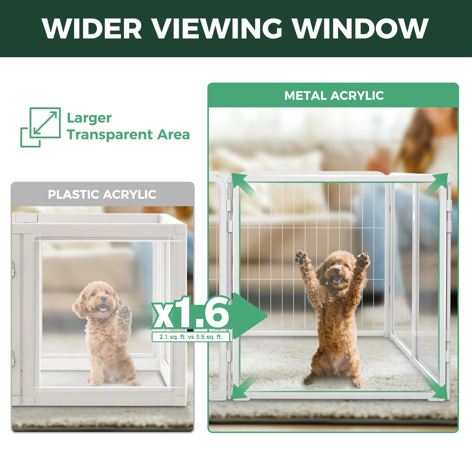 FXW Acrylic & Wire Mesh Indoor Dog Playpen, Heavy Duty 24 Inch 10 Panels Metal Dog Pen for Puppy and Small Dogs, White│Patented