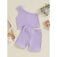 thumbnail image 2 of Nygoyerh Toddler Little Girls Casual Ribbed Shorts Sets 6M 12M 18M 24M 3T 4T Slash Neck One Shoulder Tank Tops with Elastic Shorts 2Pcs Kids Solid Color Summer Daily Outfit, 2 of 8