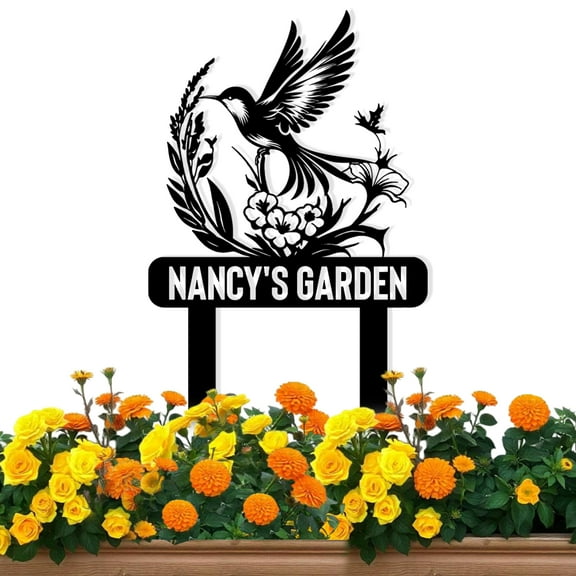KAINSY Metal Signs Customized, Garden Signs for Outside, Custom Bird Garden Stake Metal Sign, Garden Statues, Outdoor Patio Decor, Personalized Garden Name Sign, Garden Art Gifts(10inches)