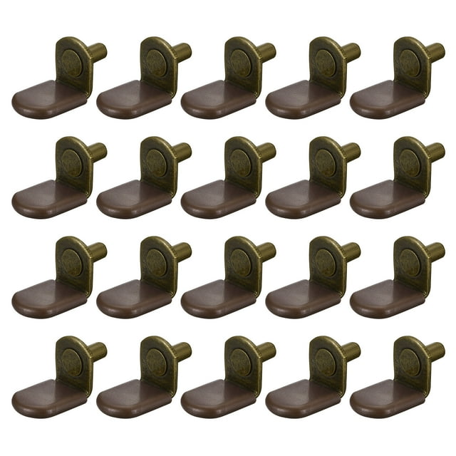 Uxcell 25Pcs Shelf Support Pegs L-Shaped Support Bracket Pegs Shelf Pin with Rubber Sleeve Bronze Tone 0.02"