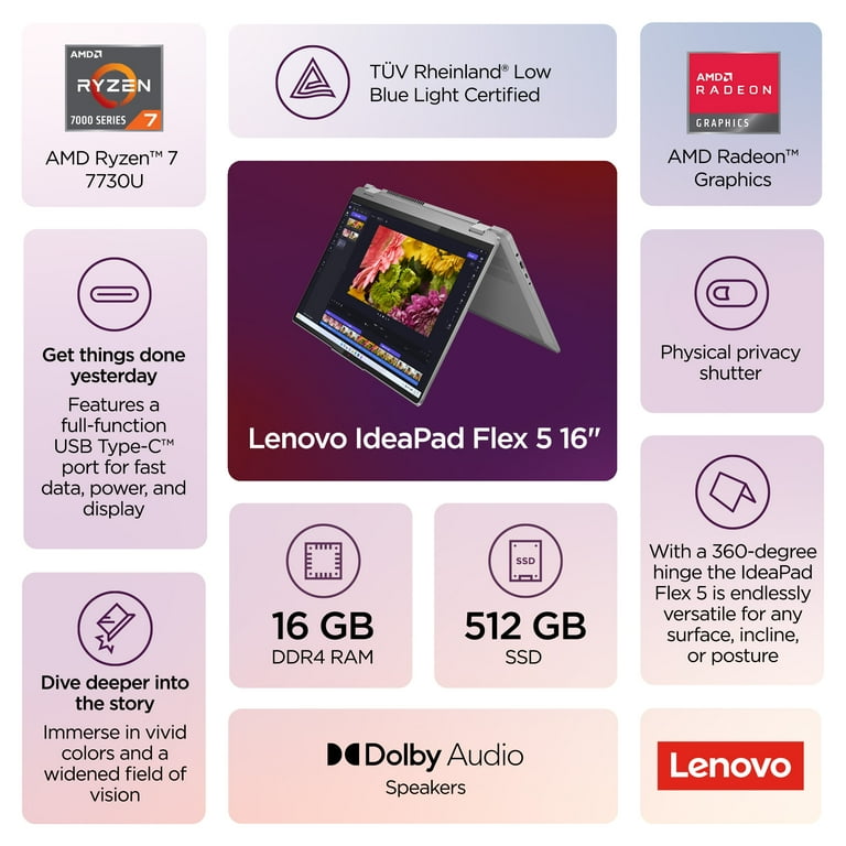 Lenovo Ideapad Flex 5 16 inch WUXGA Touch 2-in-1 Windows Laptop
