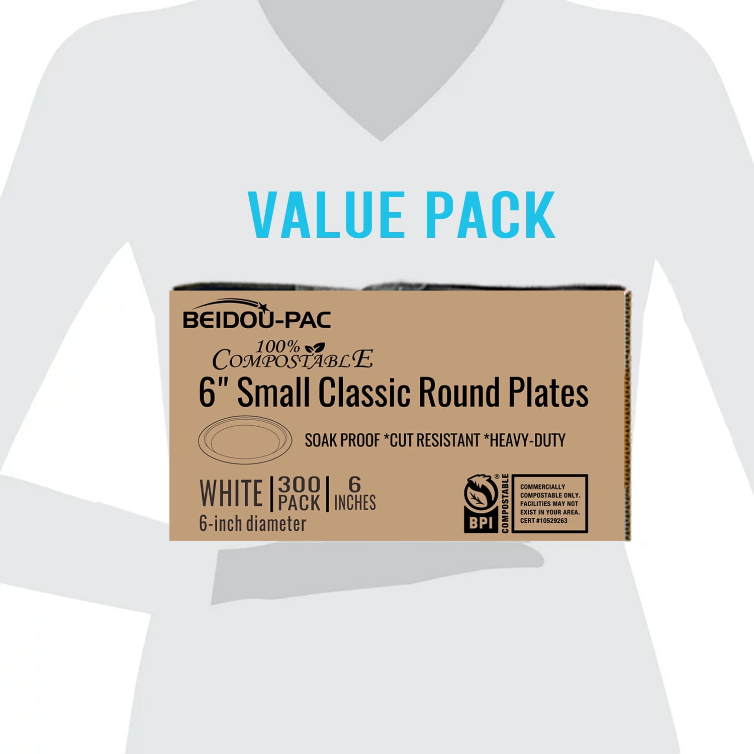 BEIDOU-PAC Heavy Duty Compostable Dessert Disposable Paper Plates, 6 Inch, 300 Count