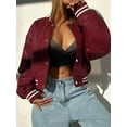 thumbnail image 3 of Women Mock Neck Long Sleeve Button Cropped Leather Jacket Casual Biker Moto Jacket Fall Outerwear Wine Red S, 3 of 5