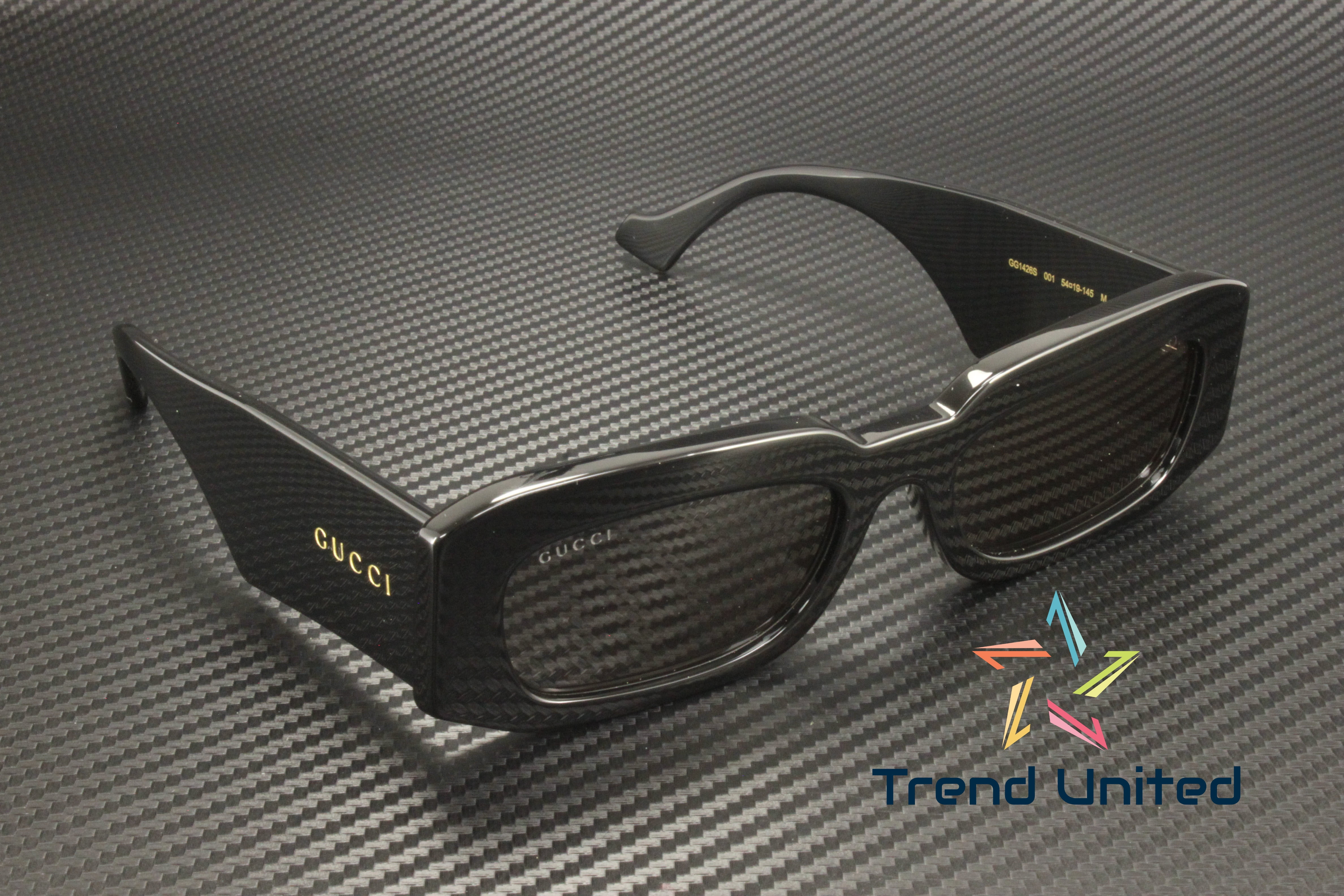 GUCCI GG1426S 001 Rectangular Squared Acetate Black Grey 54 mm Men's Sunglasses