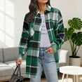 thumbnail image 2 of Womens Mid Length Plaid Jacket Flannel Button Down Long Sleeve Shirts Shackets Lapel Collar Casual Fall Coat (S, Green), 2 of 5