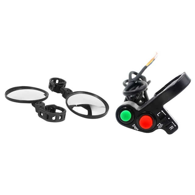 Scooter Rearview Mirror for M365 M365 Pro with Electric Bike Scooter Horn Turn Signals On/Off Button Switch,1 x multi-function switch 2 x Rear View Mirror,Black
