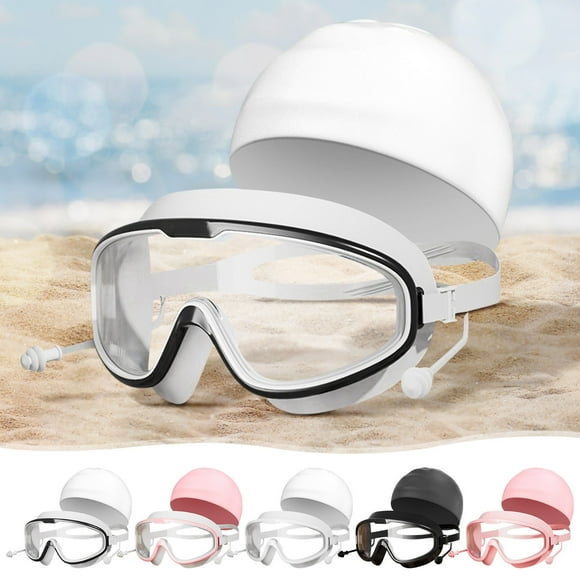 Viflosae Adult Large Frame Swimming Goggles High Definition Swimming Goggles Swimming Cap Piece Earplugs Sports Equipment for Home