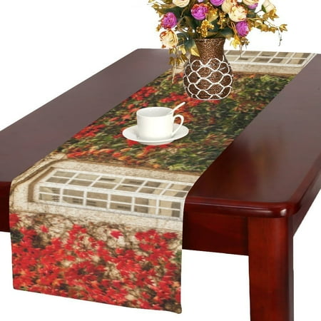 

MYPOP Wall Texture With Bindweed Red Cotton Linen Table Runner 16x72 Inches