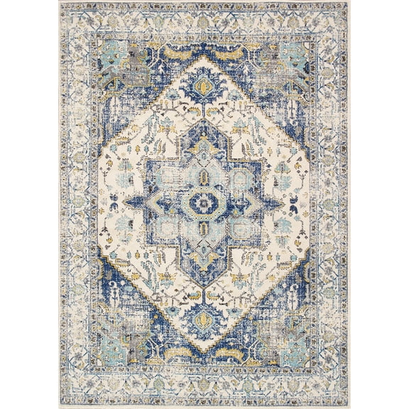 Pasargad Home Turkish Chelsea Design Medallion Area Rug Ivory 7' x 9' Abstract,Oriental 7' x 9' Indoor,Accent Living Room,Bedroom,Dining Room